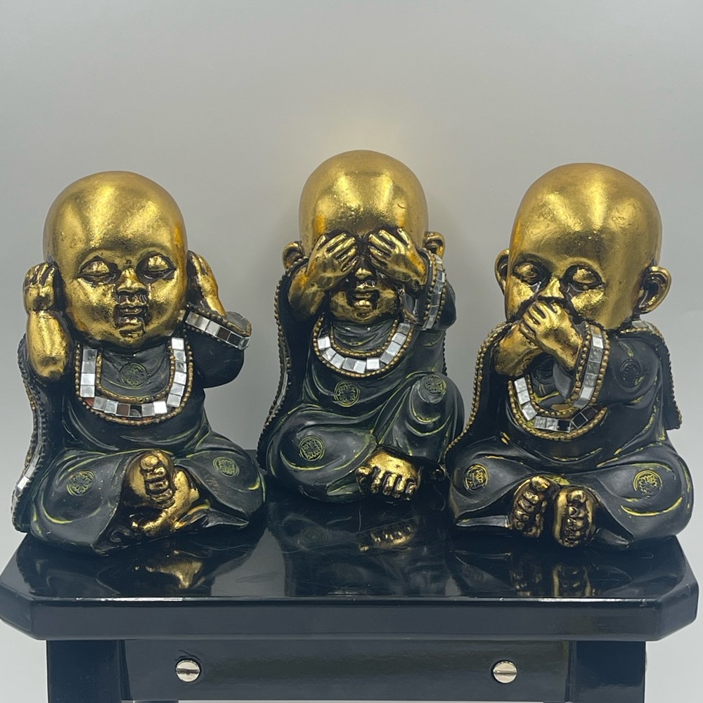 VTG Buddha "See No Evil - Hear No Evil - Speak No Evil" 3pc Resin Sculpture Set